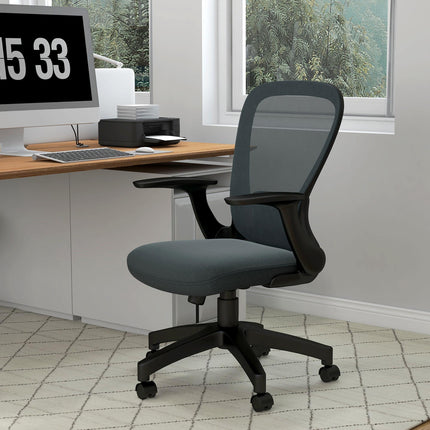 Ergonomic Mesh Office Chair with Flip-up Armrest and Lumbar Support - Grey