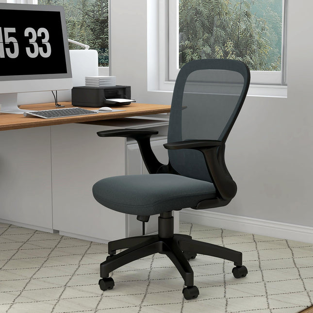Ergonomic Mesh Office Chair with Flip-up Armrest and Lumbar Support - Grey