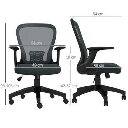 Ergonomic Mesh Office Chair with Flip-up Armrest and Lumbar Support - Grey