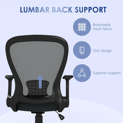 Ergonomic Mesh Office Chair with Flip-up Armrest and Lumbar Support - Grey