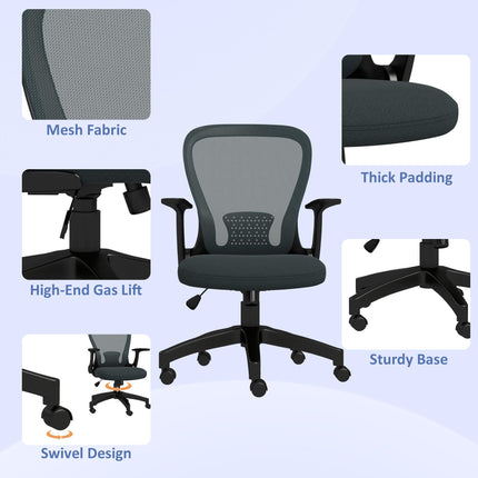 Ergonomic Mesh Office Chair with Flip-up Armrest and Lumbar Support - Grey