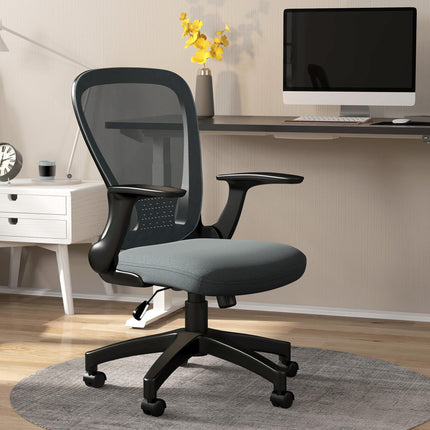 Ergonomic Mesh Office Chair with Flip-up Armrest and Lumbar Support - Grey