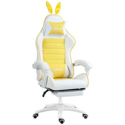 Racing Gaming Chair with Reclining, Footrest, Headrest & Lumbar Support, Removable Rabbit Ears - Yellow
