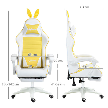 Racing Gaming Chair with Reclining, Footrest, Headrest & Lumbar Support, Removable Rabbit Ears - Yellow