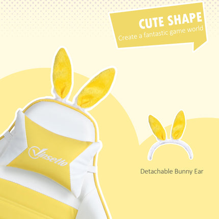 Racing Gaming Chair with Reclining, Footrest, Headrest & Lumbar Support, Removable Rabbit Ears - Yellow