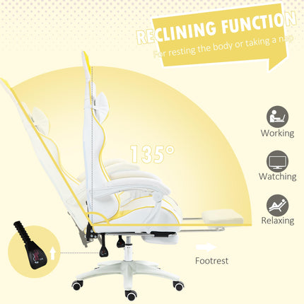 Racing Gaming Chair with Reclining, Footrest, Headrest & Lumbar Support, Removable Rabbit Ears - Yellow
