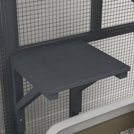 Wooden Outdoor Catio Cat Enclosure with Platforms, Hammock & Wheels - Light Grey