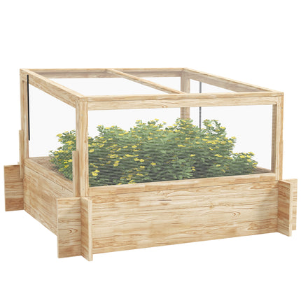 Outdoor Raised Garden Bed with Cold Frame Greenhouse Wooden Elevated Planter Box - Natural