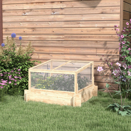 Outdoor Raised Garden Bed with Cold Frame Greenhouse Wooden Elevated Planter Box - Natural