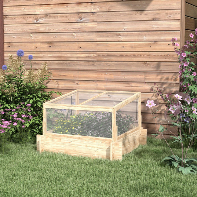 Outdoor Raised Garden Bed with Cold Frame Greenhouse Wooden Elevated Planter Box - Natural