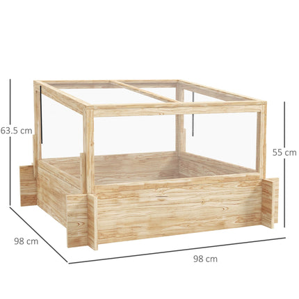 Outdoor Raised Garden Bed with Cold Frame Greenhouse Wooden Elevated Planter Box - Natural