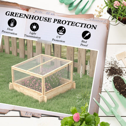 Outdoor Raised Garden Bed with Cold Frame Greenhouse Wooden Elevated Planter Box - Natural