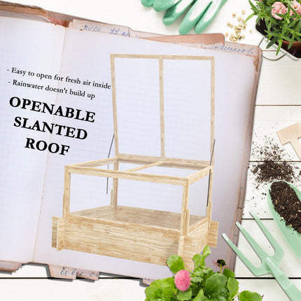 Outdoor Raised Garden Bed with Cold Frame Greenhouse Wooden Elevated Planter Box - Natural