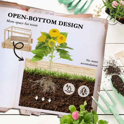 Outdoor Raised Garden Bed with Cold Frame Greenhouse Wooden Elevated Planter Box - Natural
