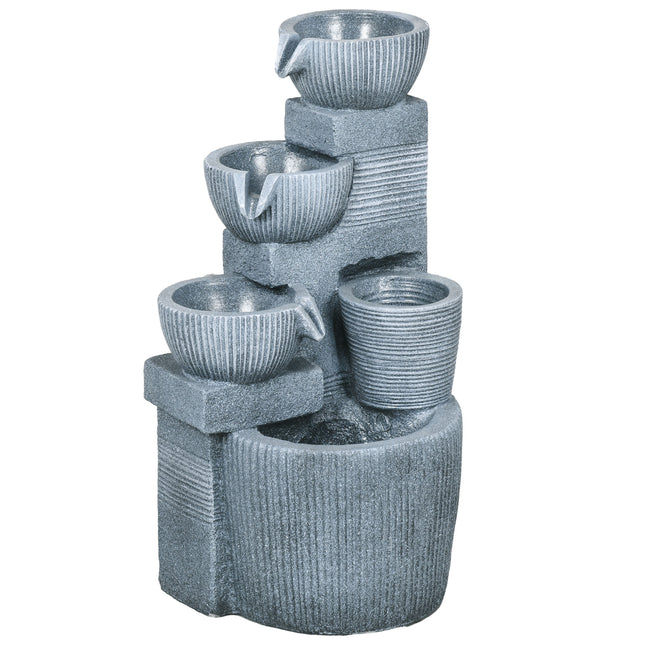 Solar Powered Four-Tier Outdoor Water Fountain with LED Lighting - Dark Grey