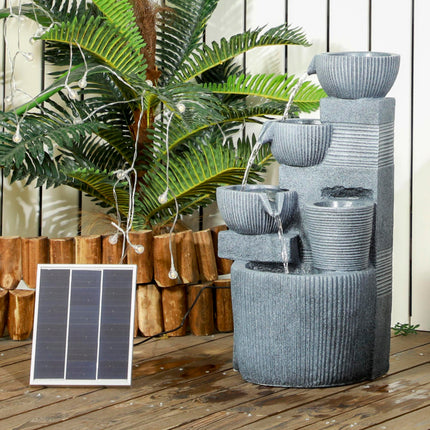 Solar Powered Four-Tier Outdoor Water Fountain with LED Lighting - Dark Grey