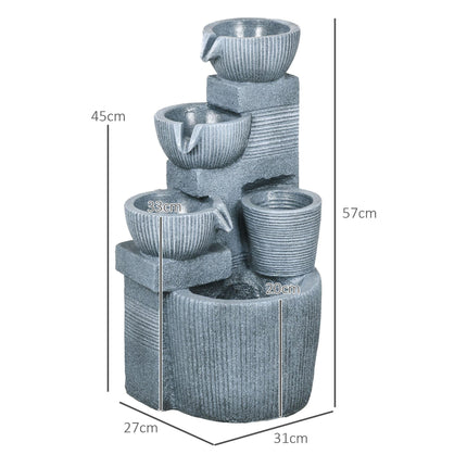 Solar Powered Four-Tier Outdoor Water Fountain with LED Lighting - Dark Grey