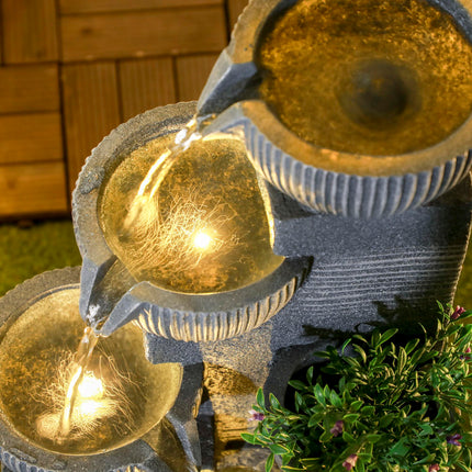 Solar Powered Four-Tier Outdoor Water Fountain with LED Lighting - Dark Grey