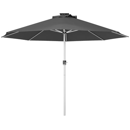 LED Patio Umbrella with Adjustable LED Lighting and Solar USB Charging - Charcoal Grey