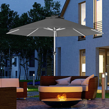 LED Patio Umbrella with Adjustable LED Lighting and Solar USB Charging - Charcoal Grey