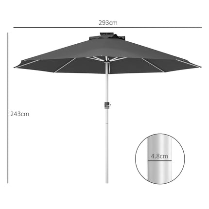 LED Patio Umbrella with Adjustable LED Lighting and Solar USB Charging - Charcoal Grey