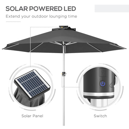 LED Patio Umbrella with Adjustable LED Lighting and Solar USB Charging - Charcoal Grey
