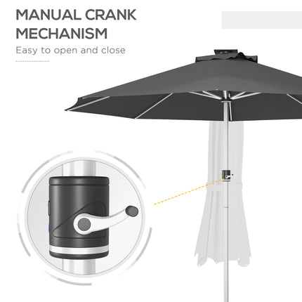 LED Patio Umbrella with Adjustable LED Lighting and Solar USB Charging - Charcoal Grey