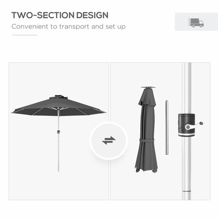 LED Patio Umbrella with Adjustable LED Lighting and Solar USB Charging - Charcoal Grey