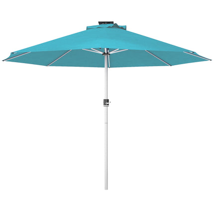 LED Patio Umbrella with Solar USB Charging & Adjustable Lighting - Blue