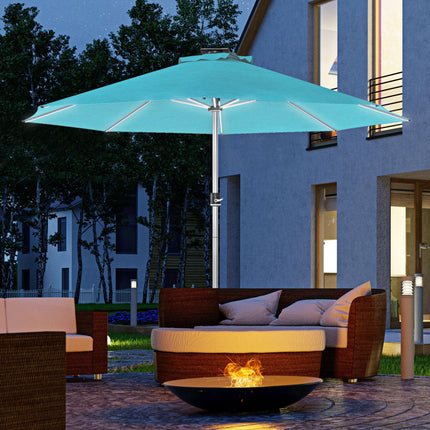 LED Patio Umbrella with Solar USB Charging & Adjustable Lighting - Blue