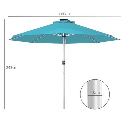 LED Patio Umbrella with Solar USB Charging & Adjustable Lighting - Blue