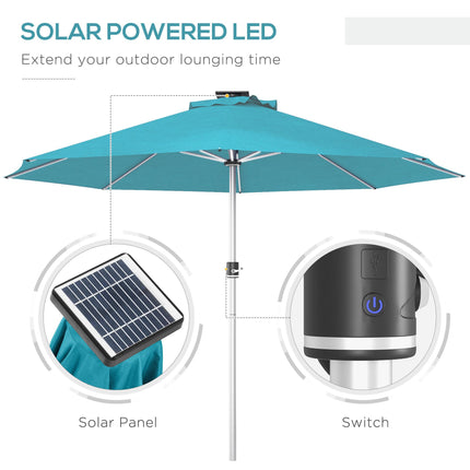 LED Patio Umbrella with Solar USB Charging & Adjustable Lighting - Blue