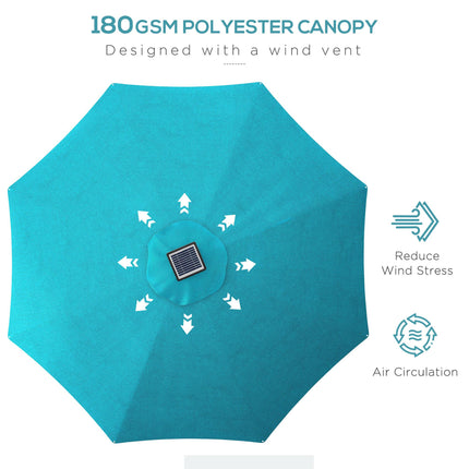 LED Patio Umbrella with Solar USB Charging & Adjustable Lighting - Blue