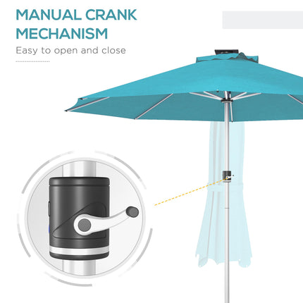 LED Patio Umbrella with Solar USB Charging & Adjustable Lighting - Blue
