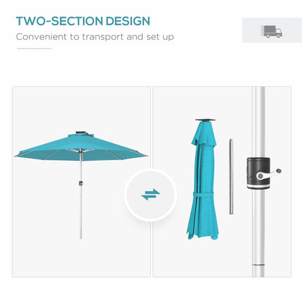 LED Patio Umbrella with Solar USB Charging & Adjustable Lighting - Blue