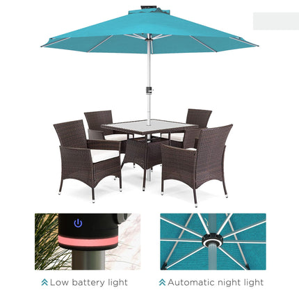 LED Patio Umbrella with Solar USB Charging & Adjustable Lighting - Blue