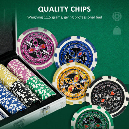 300PCS Poker Chip Set with Mat, 2 Decks, Dealer Button & 5 Dice - Silver Tone