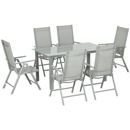 7 Piece Garden Dining Set with Reclining Chairs and Tempered Glass Table - Grey