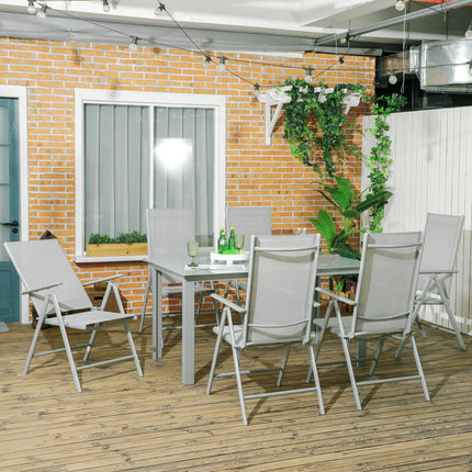 7 Piece Garden Dining Set with Reclining Chairs and Tempered Glass Table - Grey