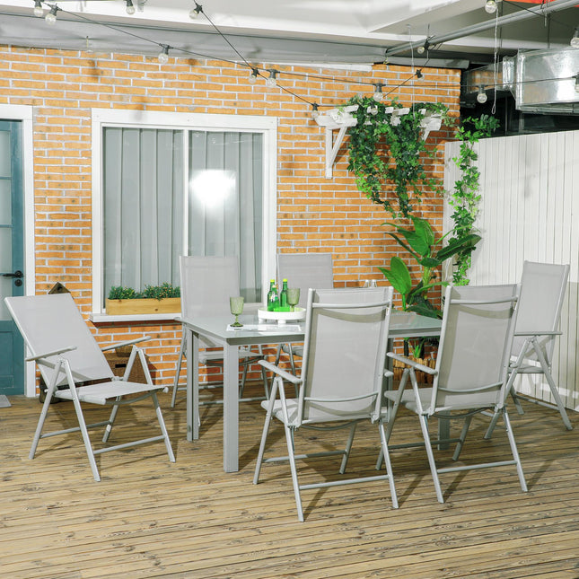 7 Piece Garden Dining Set with Reclining Chairs and Tempered Glass Table - Grey