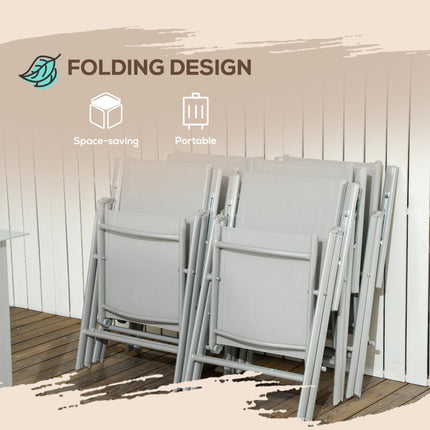 7 Piece Garden Dining Set with Reclining Chairs and Tempered Glass Table - Grey