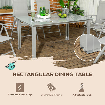 7 Piece Garden Dining Set with Reclining Chairs and Tempered Glass Table - Grey