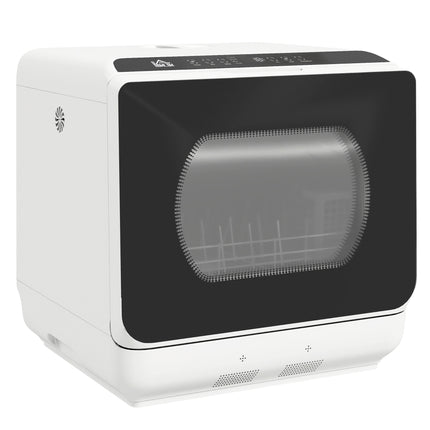 Mini Table Top Dishwasher with 4 Place Settings, 6 Programmes, Touch Control & LED Display - White