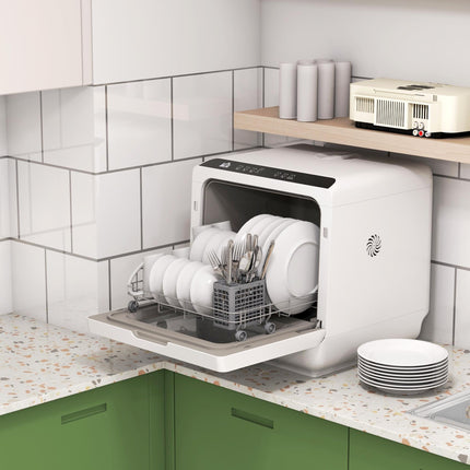 Mini Table Top Dishwasher with 4 Place Settings, 6 Programmes, Touch Control & LED Display - White