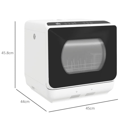 Mini Table Top Dishwasher with 4 Place Settings, 6 Programmes, Touch Control & LED Display - White