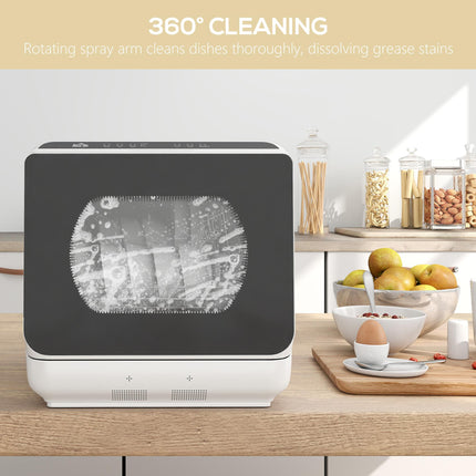 Mini Table Top Dishwasher with 4 Place Settings, 6 Programmes, Touch Control & LED Display - White