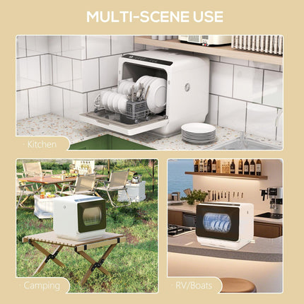 Mini Table Top Dishwasher with 4 Place Settings, 6 Programmes, Touch Control & LED Display - White