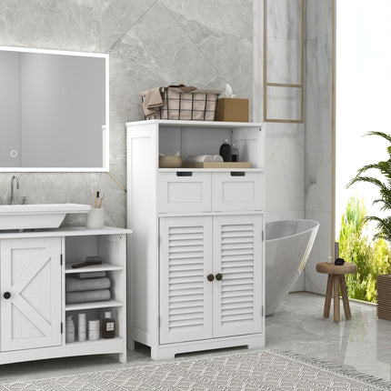 Freestanding Bathroom Storage Cabinet with Adjustable Shelf and Drawers - White