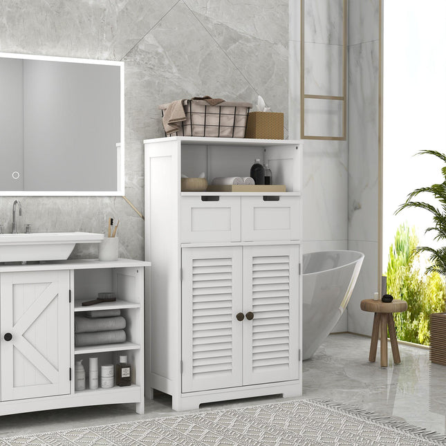 Freestanding Bathroom Storage Cabinet with Adjustable Shelf and Drawers - White