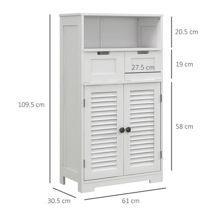 Freestanding Bathroom Storage Cabinet with Adjustable Shelf and Drawers - White